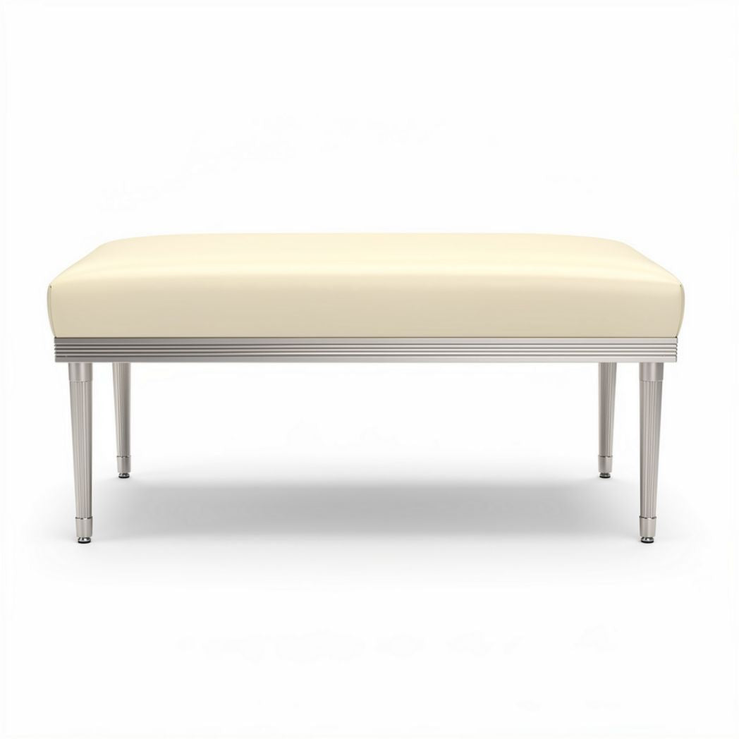 Leather upholstered ottoman with stainless steel legs 80 x 80 x 40cm