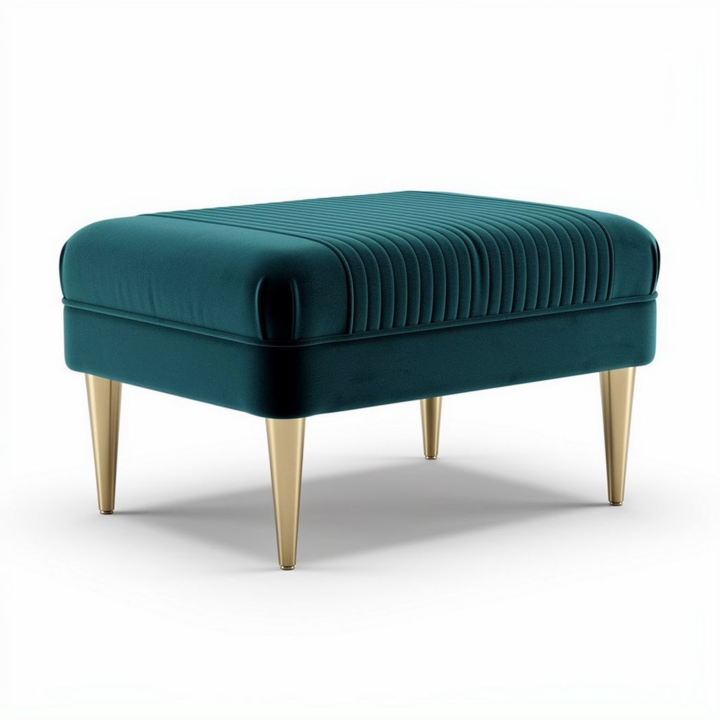 Velvet upholstered ottoman with gold legs suitable for living room use 80 x 60 x 40cm