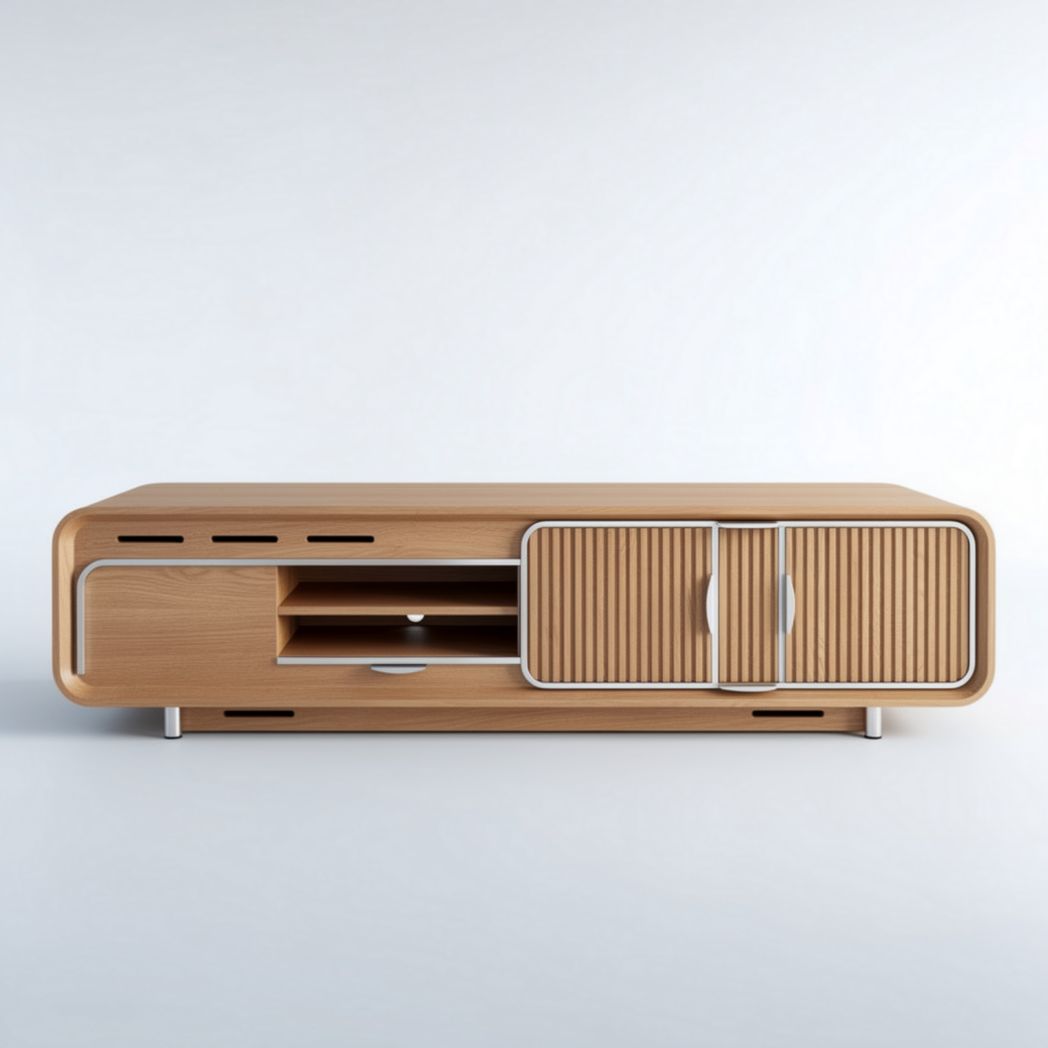 Wooden tv stand with two sliding doors and storage space 150 x 40 x 45cm