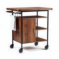 Wooden kitchen cart with black metal frame and wheels 90 x 60 x 85cm