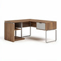 L-shaped corner desk with wood finish steel frame drawer and shelf 150 x 150 x 75cm