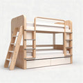 Bunk bed with integrated storage drawers and solid wood construction