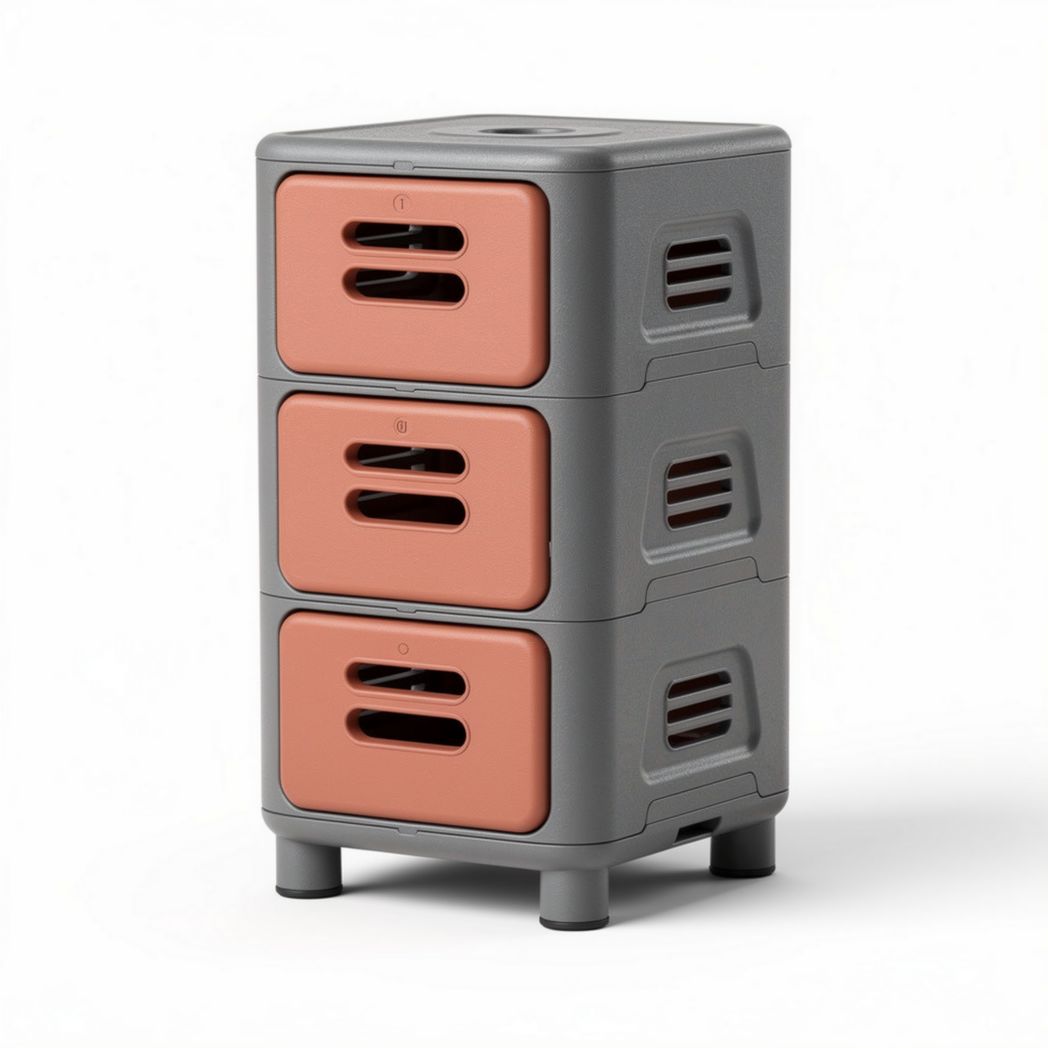 Stackable storage organizer in gray and terracotta 30 x 25 x 45cm