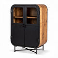 Industrial style cabinet with glass doors and wooden frame 80 x 40 x 100cm