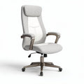 Ergonomic grey office chair with adjustable height and padded armrests