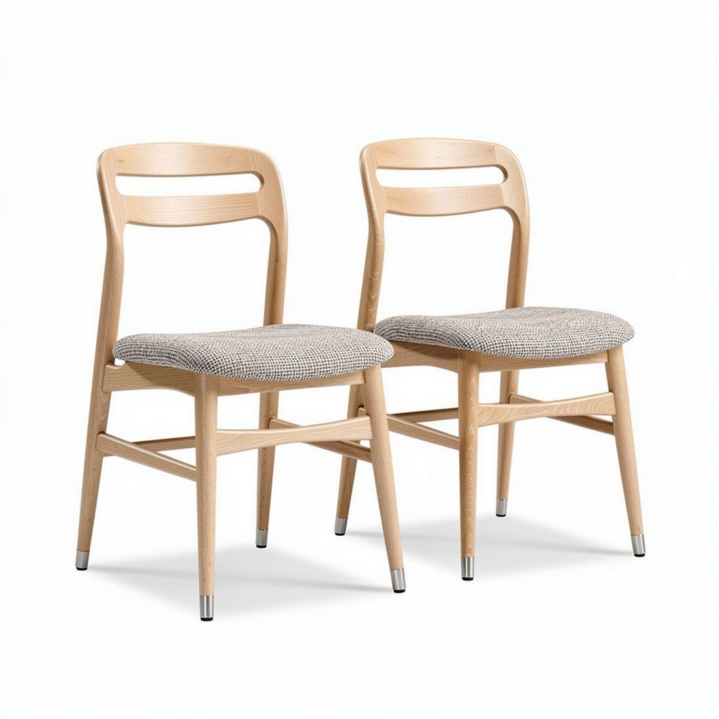 Wooden dining chairs with fabric seat cushion in natural finish set of two
