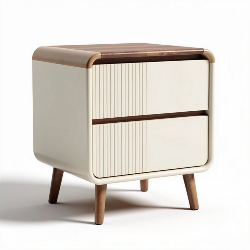 Wood and veneer nightstand with two drawers and modern design 45 x 40 x 50cm